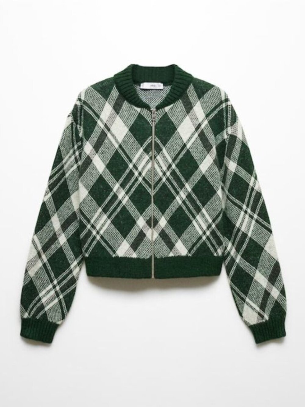Mango checkered zipper cardigan - green white plaid - Like new